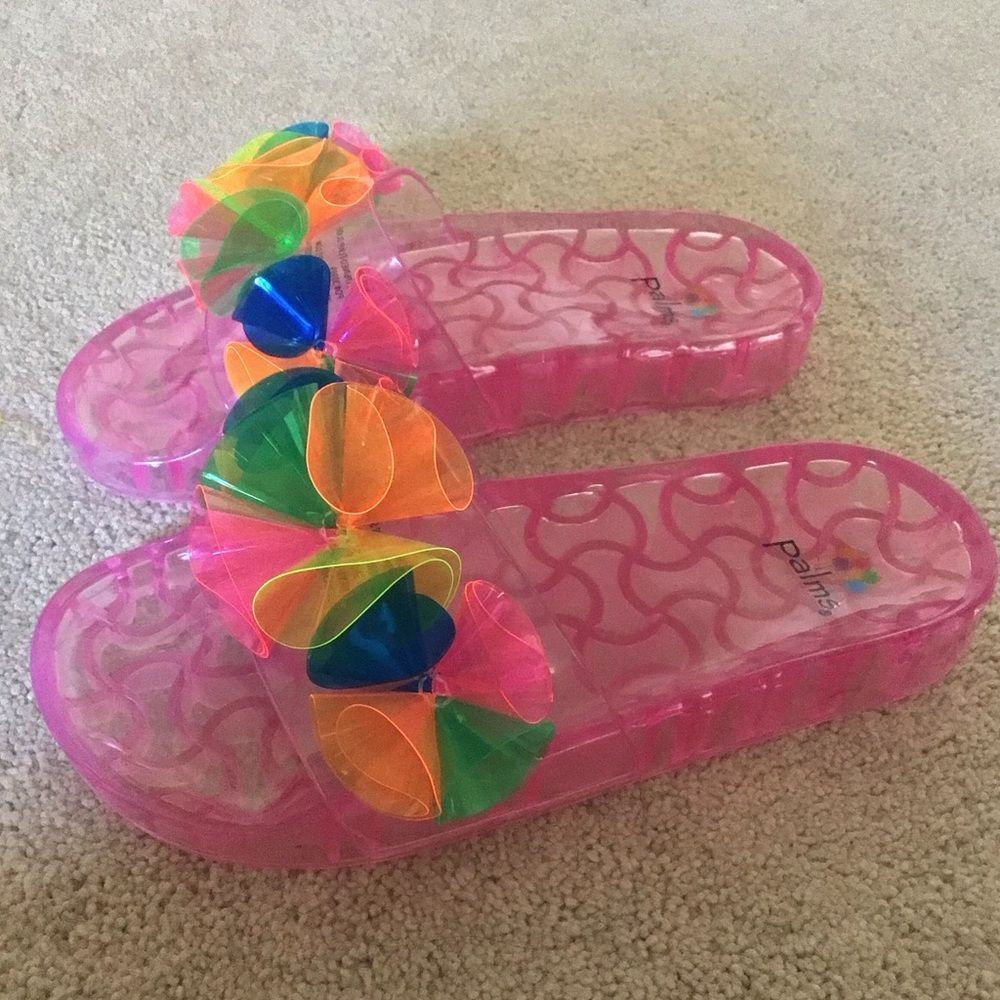 Palms Neon Floral Colorful Pink Jelly Slides